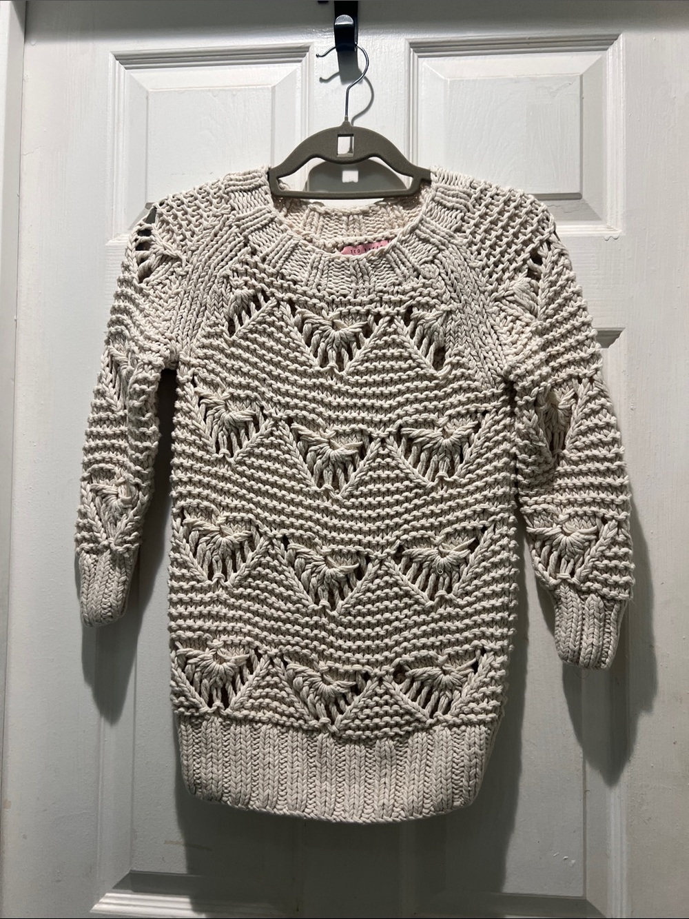 Ted Baker London Cream Openwork Chunky Crewneck Sweater